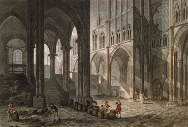 Händler verkauft Wein in der Basilika von Saint-Denis, 1809
